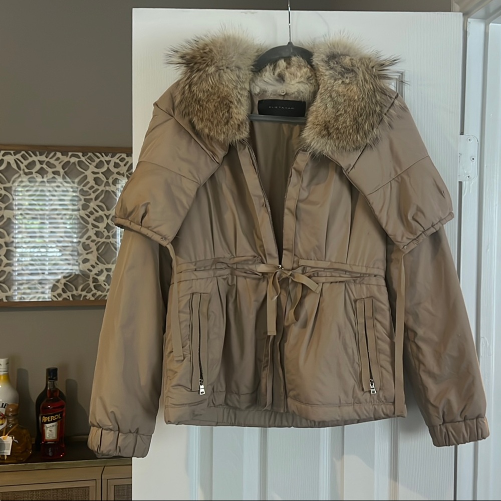 Women's Double Lined Tan Fur-Trimmed Jacket